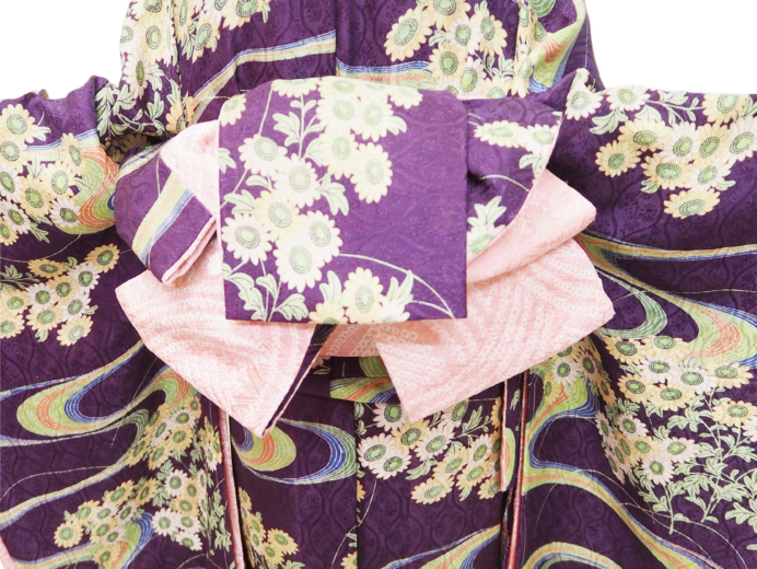 京紫色に流水と雛菊の七歳祝着【kod25】