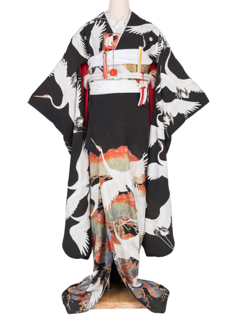 通販情報 着物ヴィンテージ 正絹 鶴の美しい友禅染めの祝着です七五三